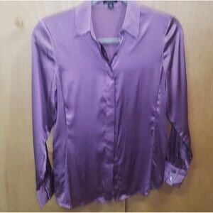 Vintage black label Ann Taylor 100% silk lavender,  black polka dot shirt 2P AAA